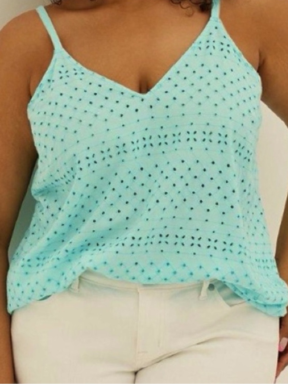 Torrid light blue (aqua) Eyelet Spaghetti Strap Tank 2x
